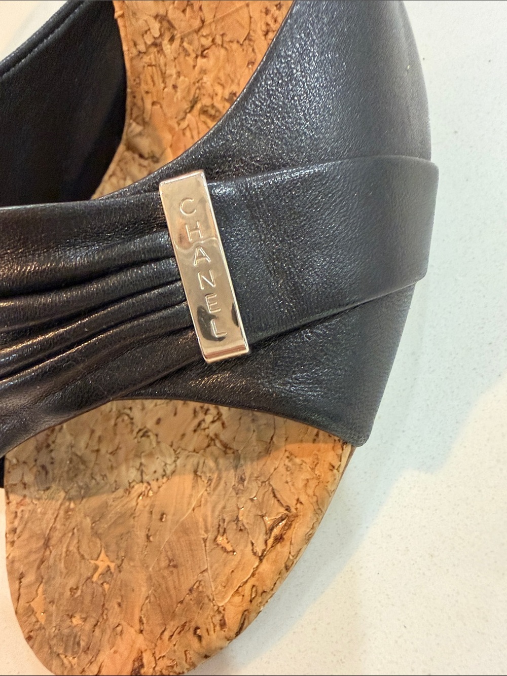 CHANEL Black Leather Cork Slide Mules vintage Y2K đź‘ - Picture 3 of 16
